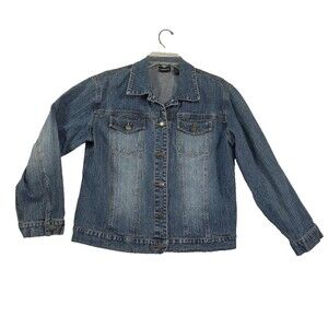 Chico's Classic Denim Jacket Women's Size 1  M/8 Hip Length Western Preppy